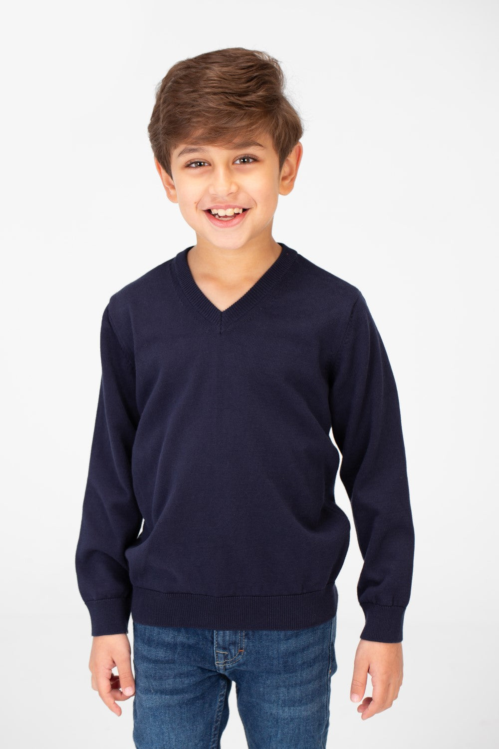 Boy's Basic Classic V Neck Pullover With Long Sleeves