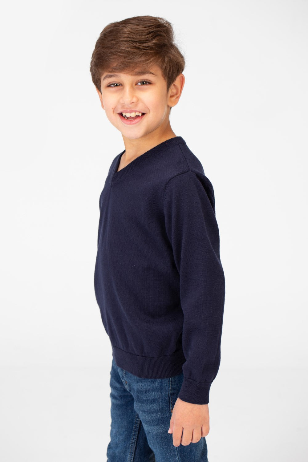 Boy's Basic Classic V Neck Pullover With Long Sleeves