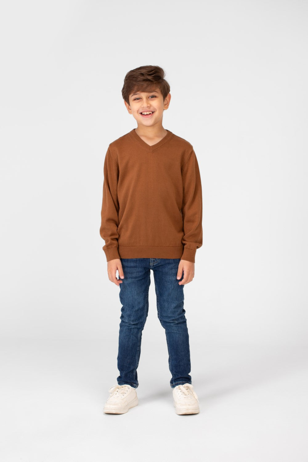 Boy's Basic Classic V Neck Pullover With Long Sleeves