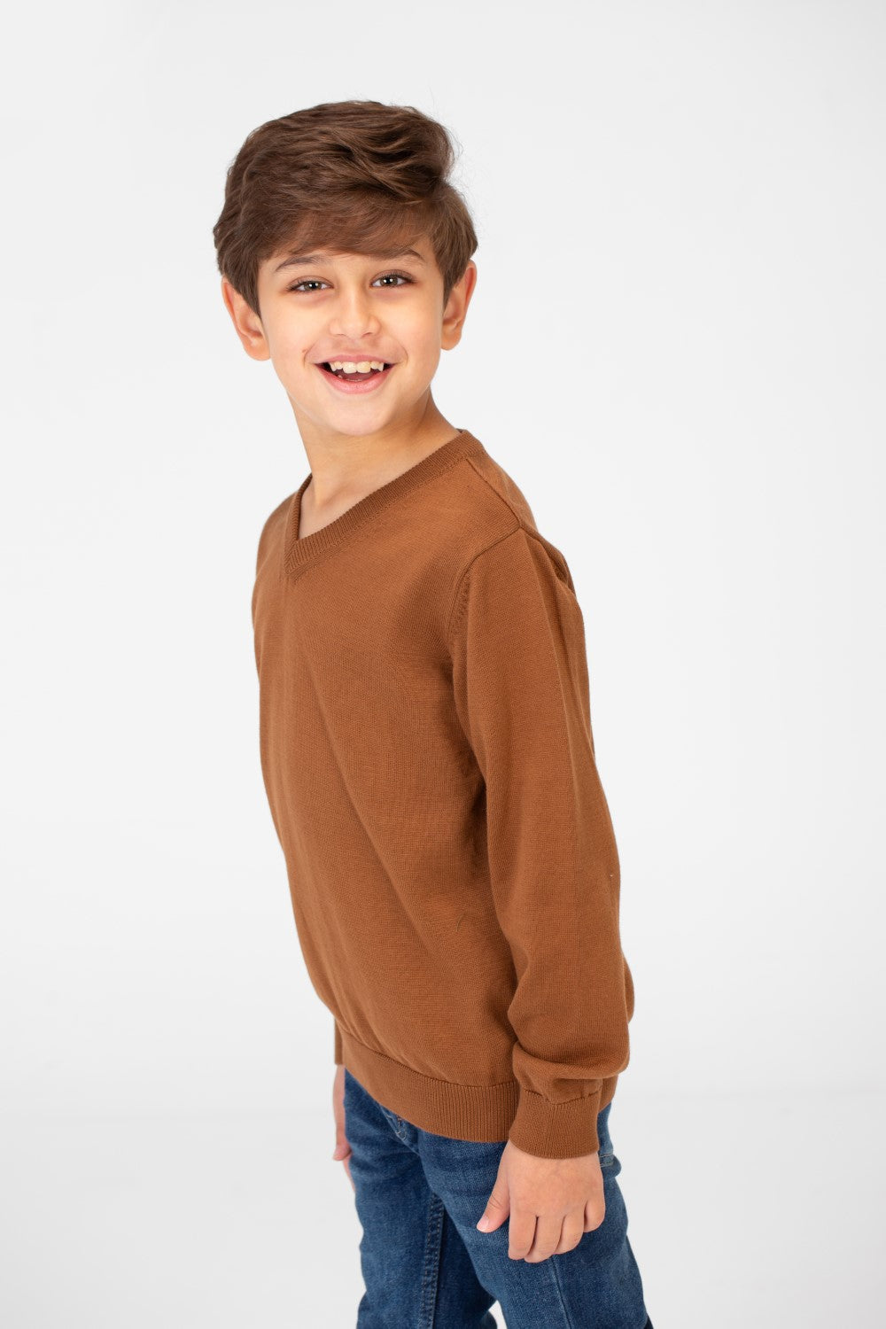 Boy's Basic Classic V Neck Pullover With Long Sleeves