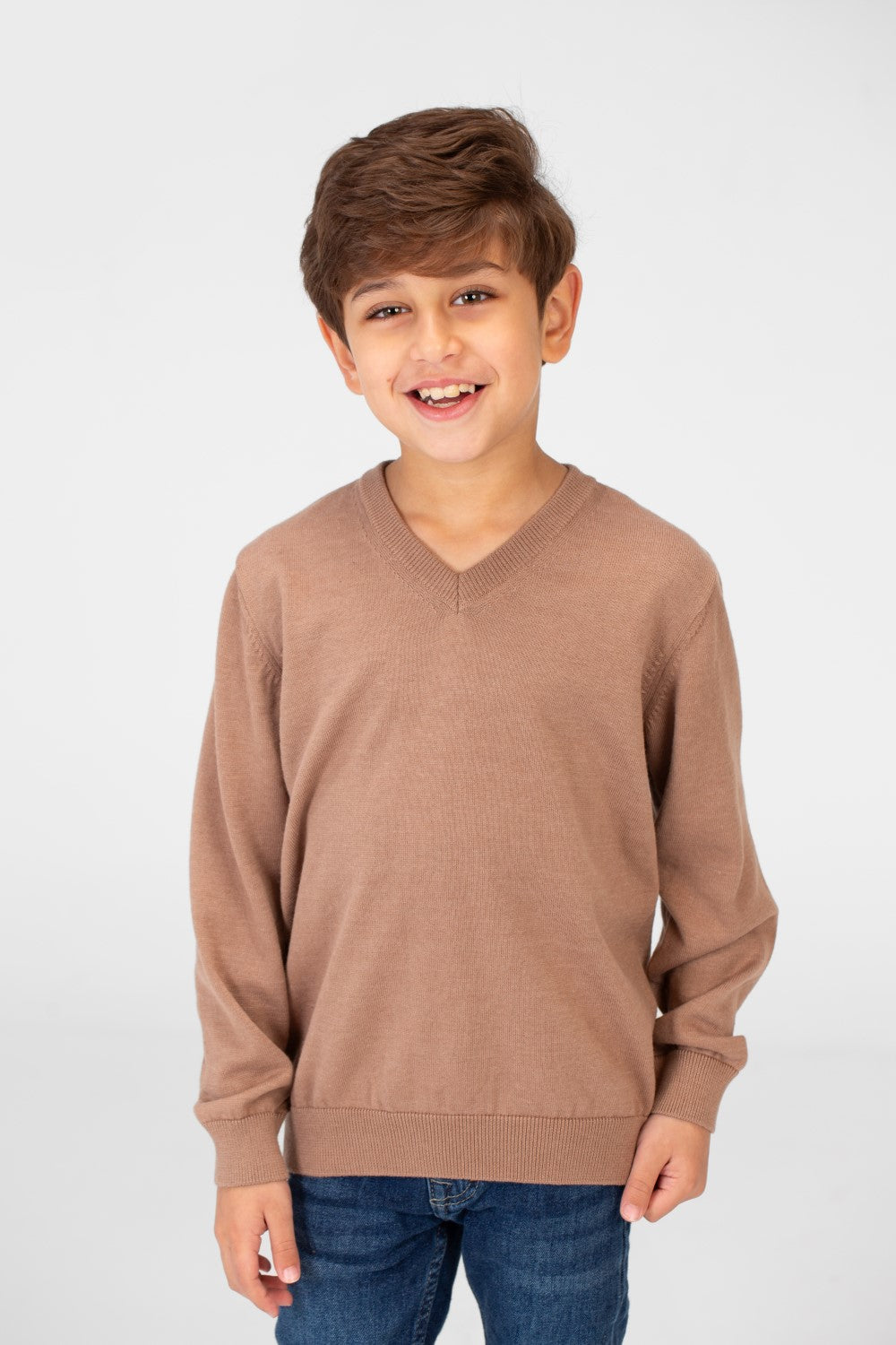 Boy's Basic Classic V Neck Pullover With Long Sleeves