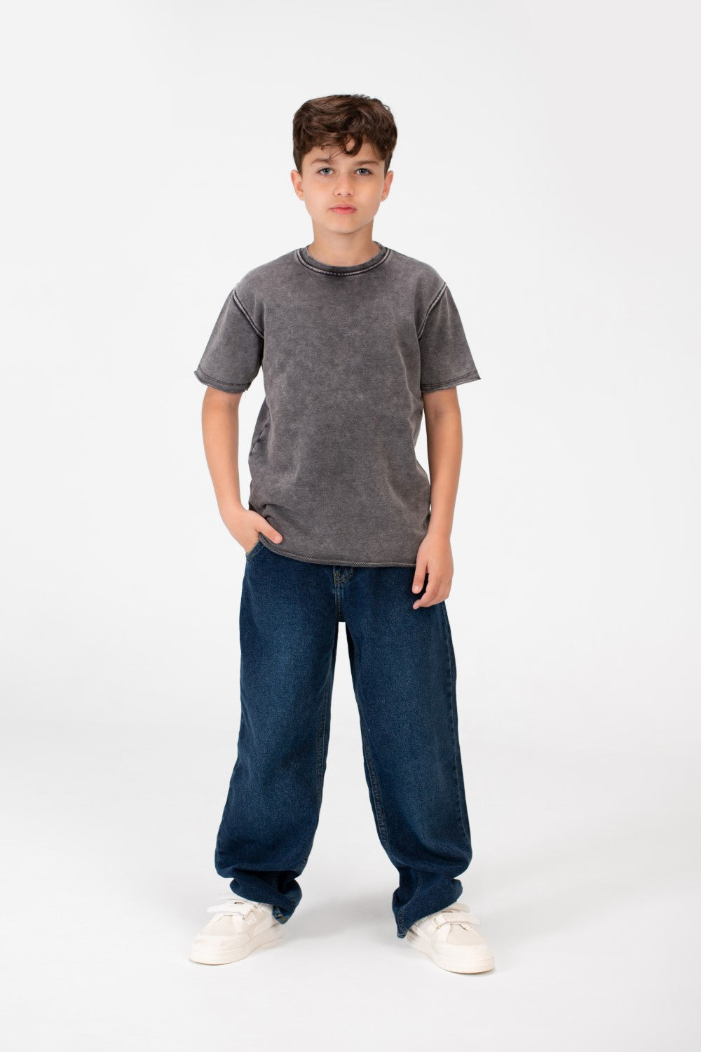 Boy's Basic Half Sleeve Washed T-Shirt