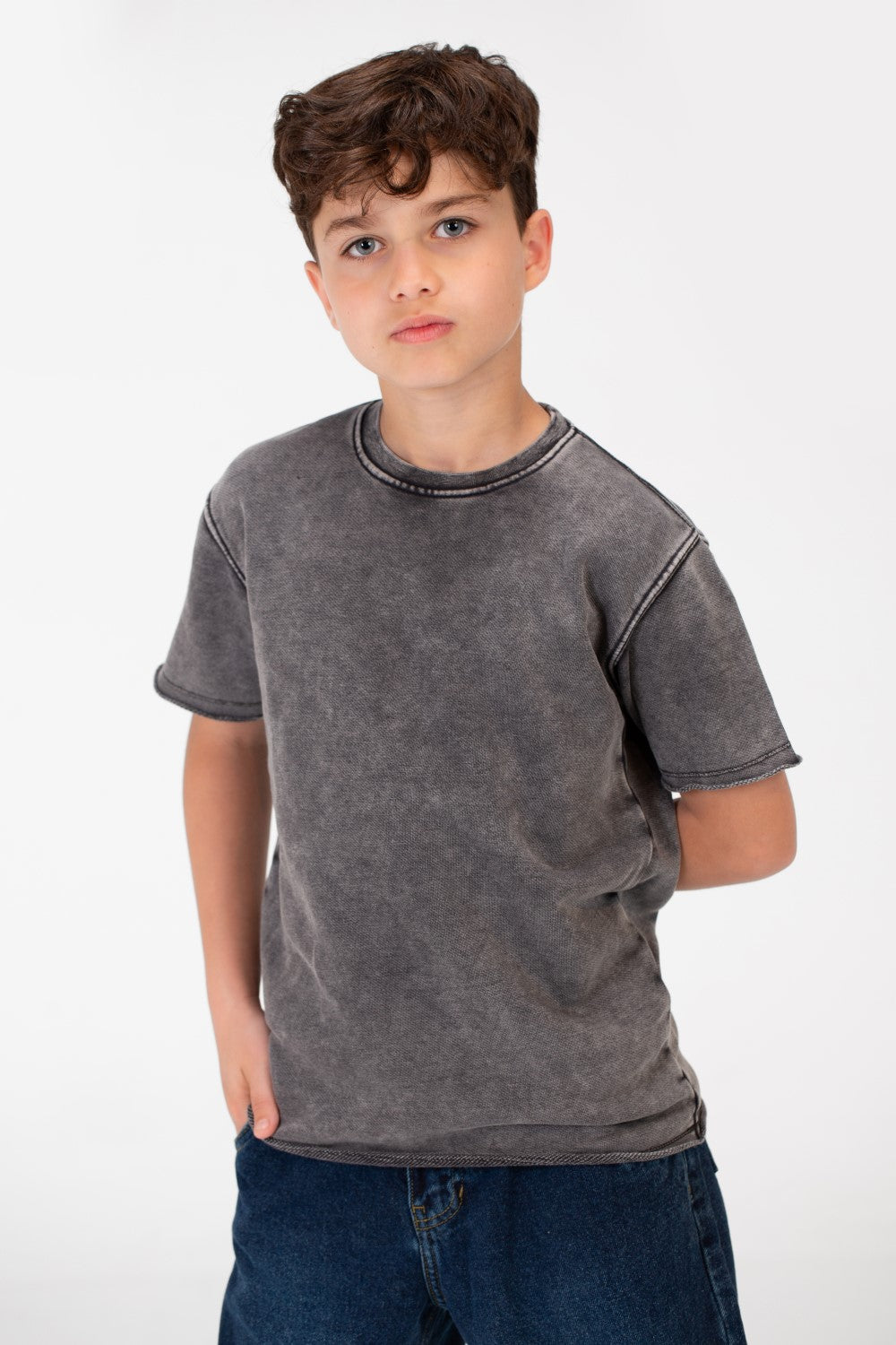 Boy's Basic Half Sleeve Washed T-Shirt
