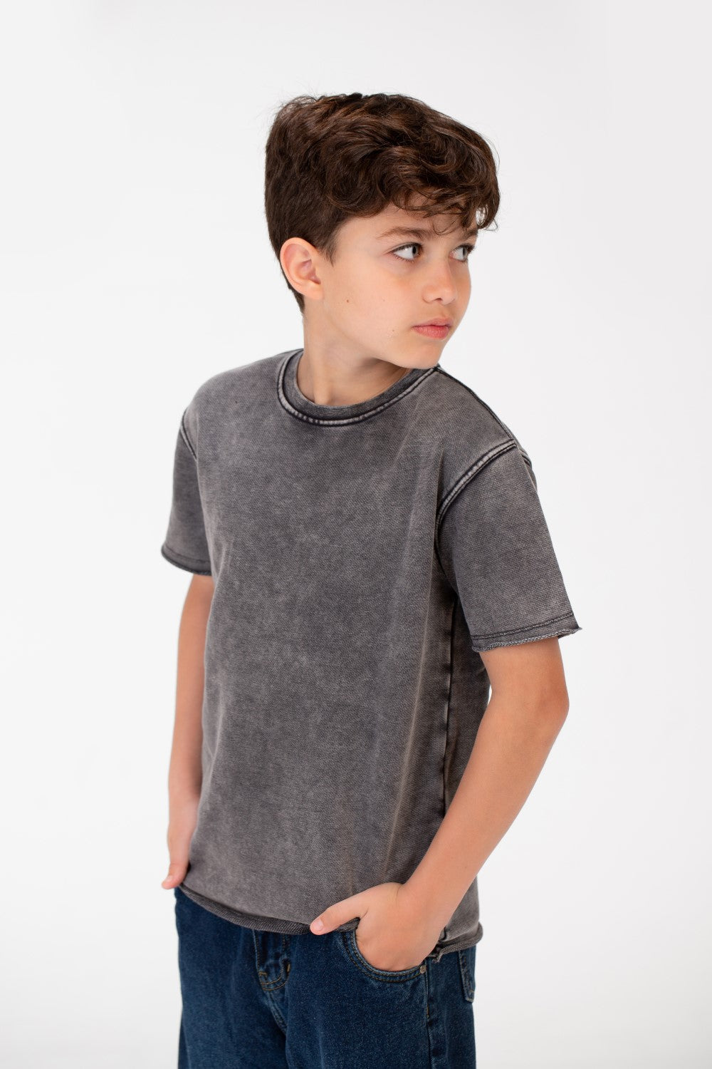 Boy's Basic Half Sleeve Washed T-Shirt