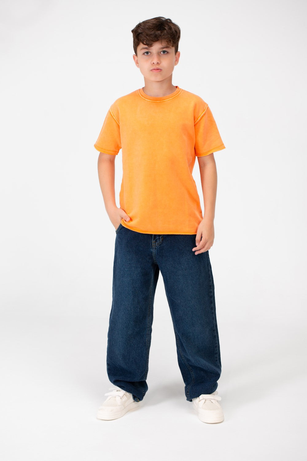 Boy's Basic Half Sleeve Washed T-Shirt