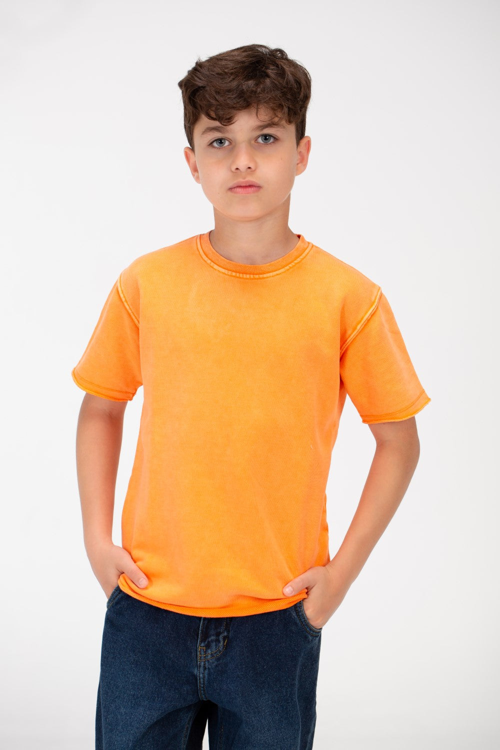 Boy's Basic Half Sleeve Washed T-Shirt