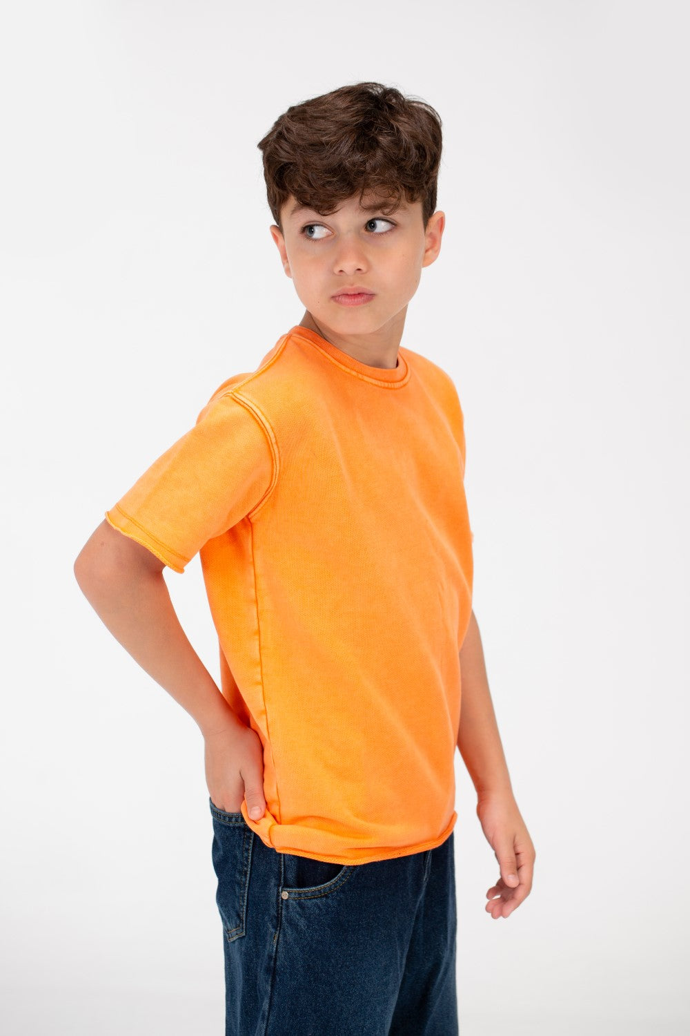 Boy's Basic Half Sleeve Washed T-Shirt