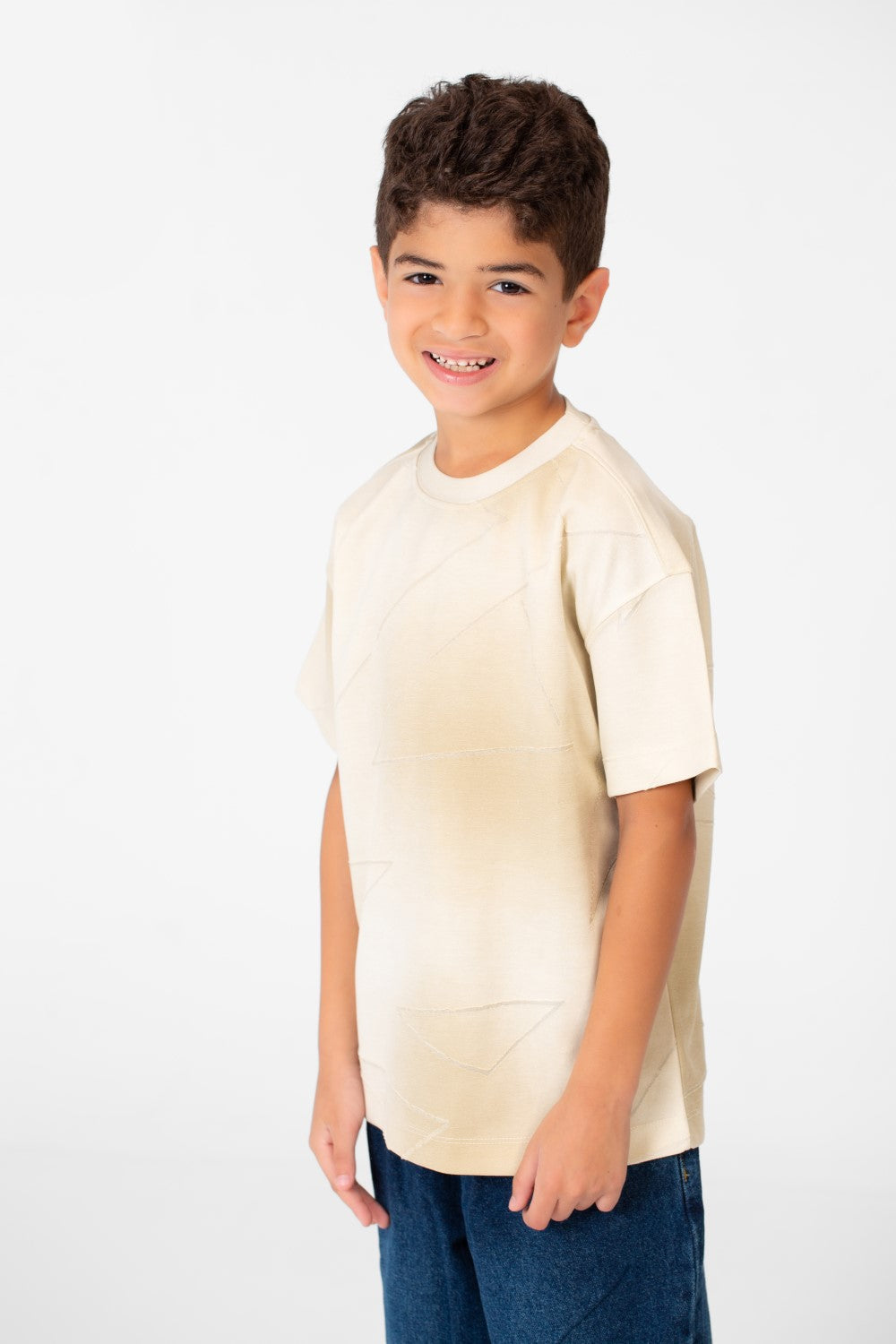 قميص أولاد بأكمام قصيرة وياقة دائرية أساسي مريح من خامة عالية الجودة