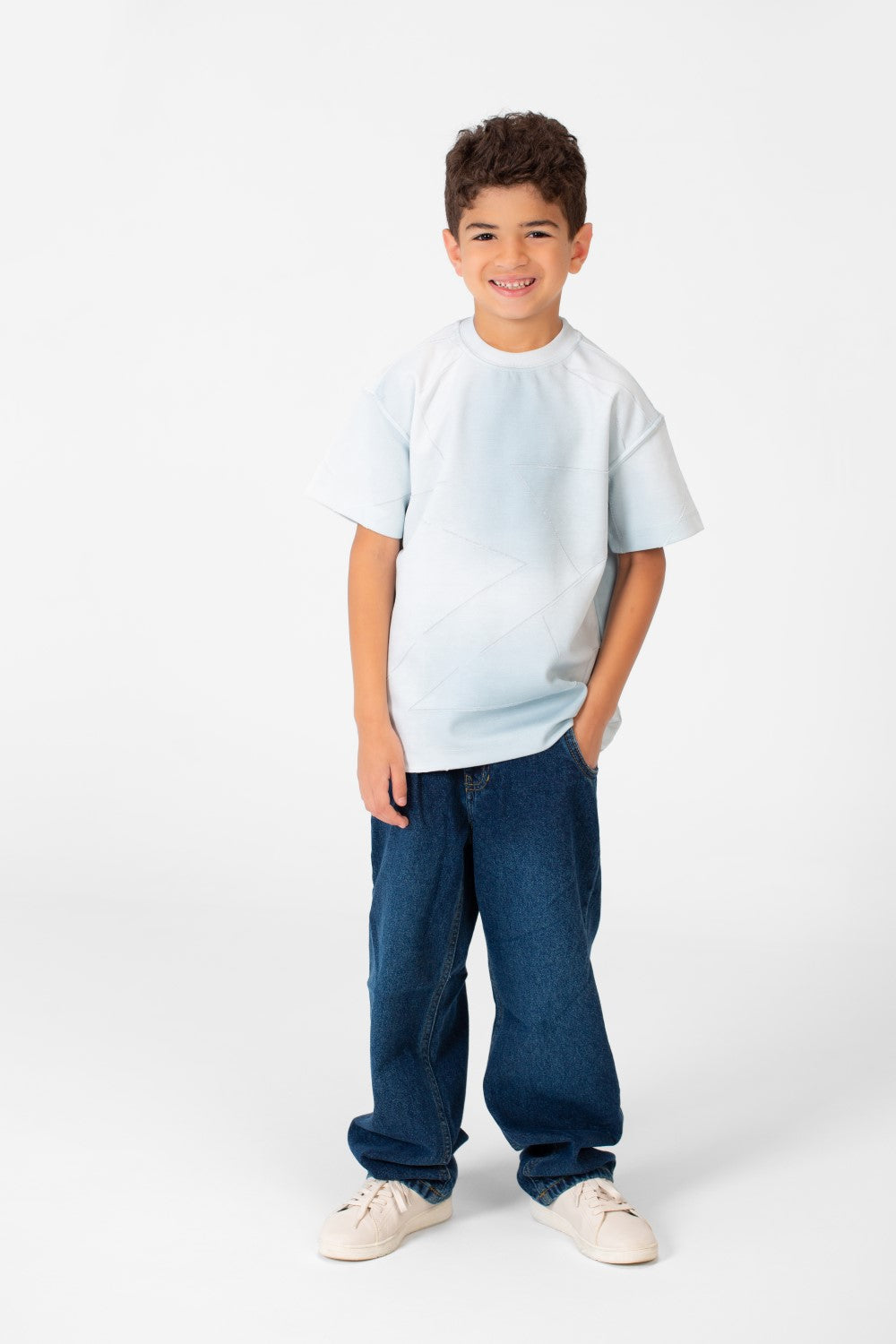 قميص أولاد بأكمام قصيرة وياقة دائرية أساسي مريح من خامة عالية الجودة