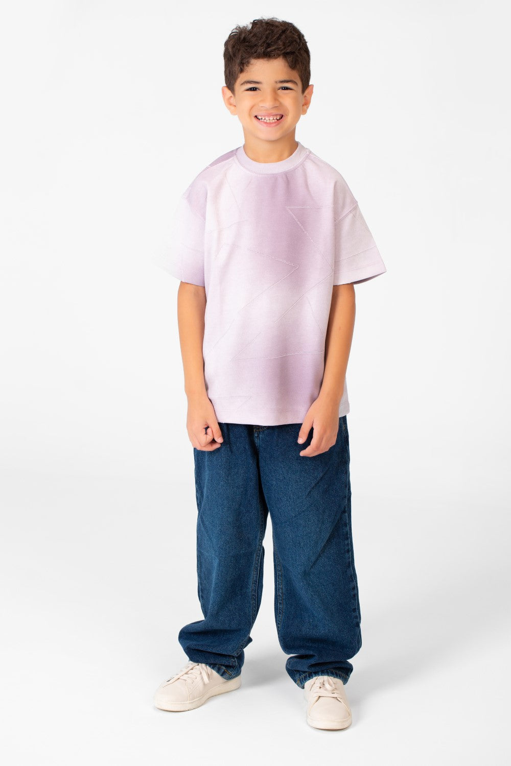 قميص أولاد بأكمام قصيرة وياقة دائرية أساسي مريح من خامة عالية الجودة