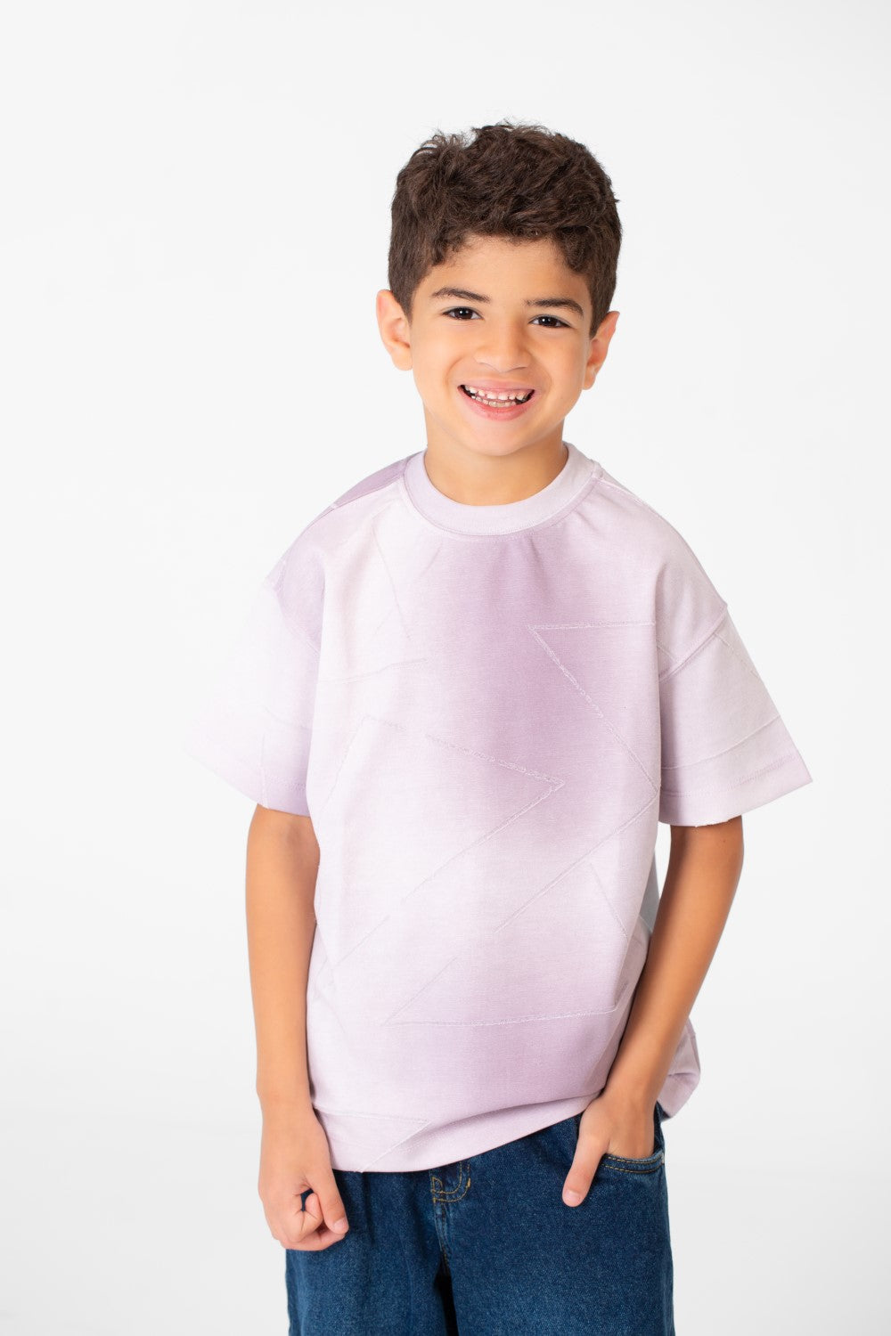 قميص أولاد بأكمام قصيرة وياقة دائرية أساسي مريح من خامة عالية الجودة