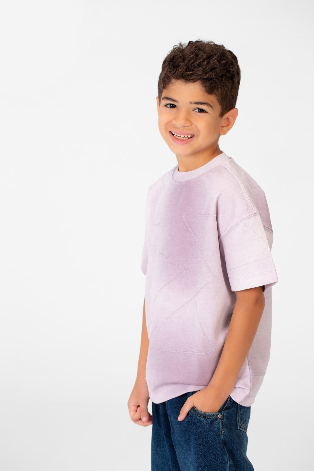 قميص أولاد بأكمام قصيرة وياقة دائرية أساسي مريح من خامة عالية الجودة