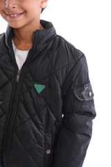 Boy's Casual Full Zipper Unique Style Padded Waterproof Jacket With Side Pocket