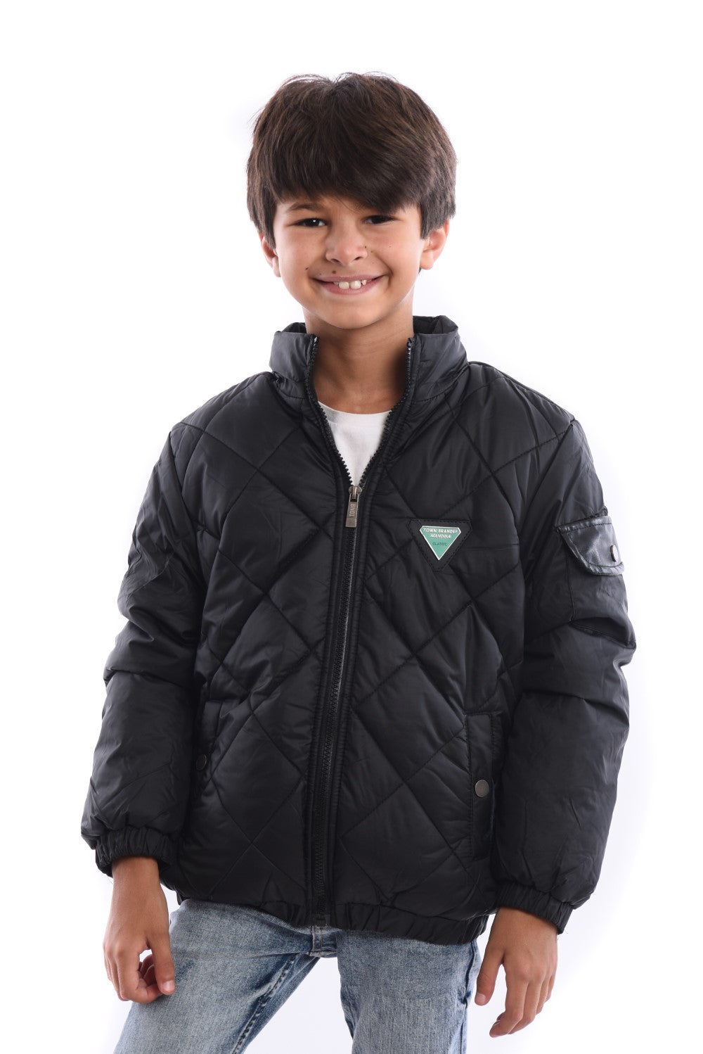 Boy's Casual Full Zipper Unique Style Padded Waterproof Jacket With Side Pocket
