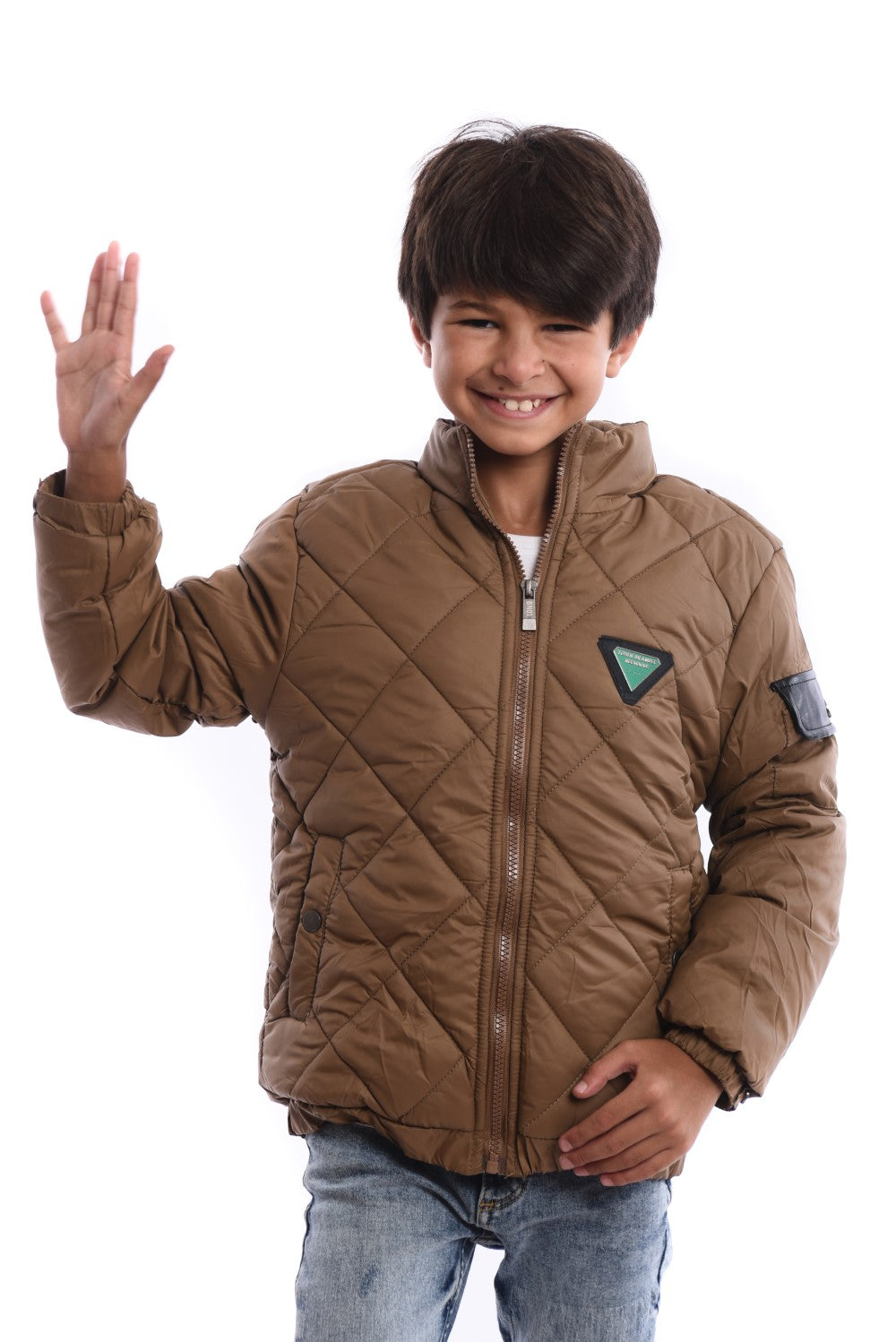 Boy's Casual Full Zipper Unique Style Padded Waterproof Jacket With Side Pocket