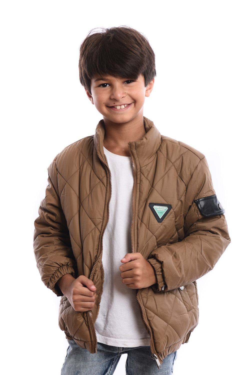 Boy's Casual Full Zipper Unique Style Padded Waterproof Jacket With Side Pocket