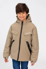 Boy's Waterproof Puffer Jacket With Front Pockets And Long Sleeves