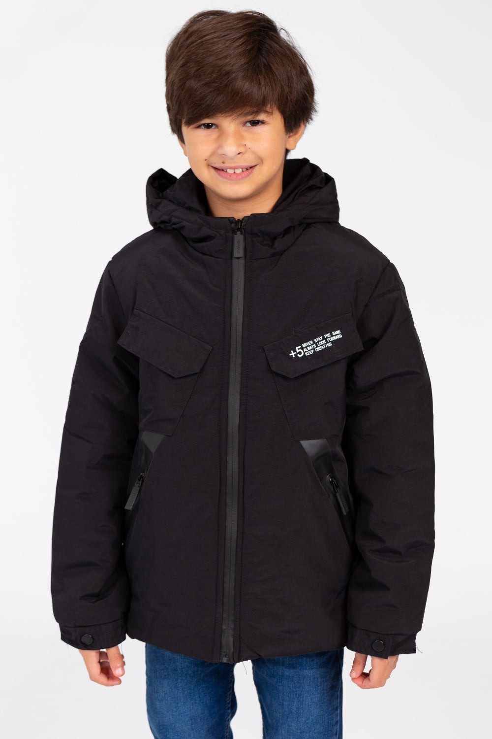 Boy's Waterproof Puffer Jacket With Front Pockets And Long Sleeves
