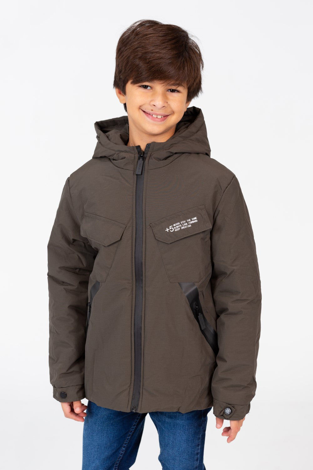 Boy's Waterproof Puffer Jacket With Front Pockets And Long Sleeves