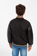 Boy's Melton Jacket With Waterproof Sleeves And Front Print