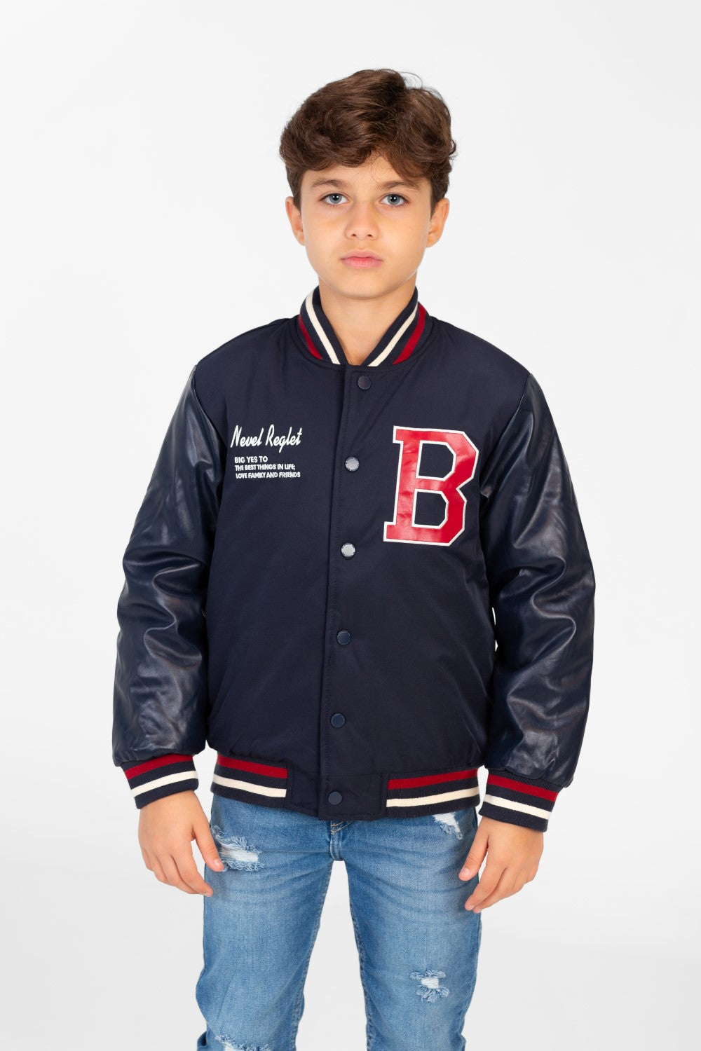 Boy's Melton Jacket With Waterproof Sleeves And Front Print