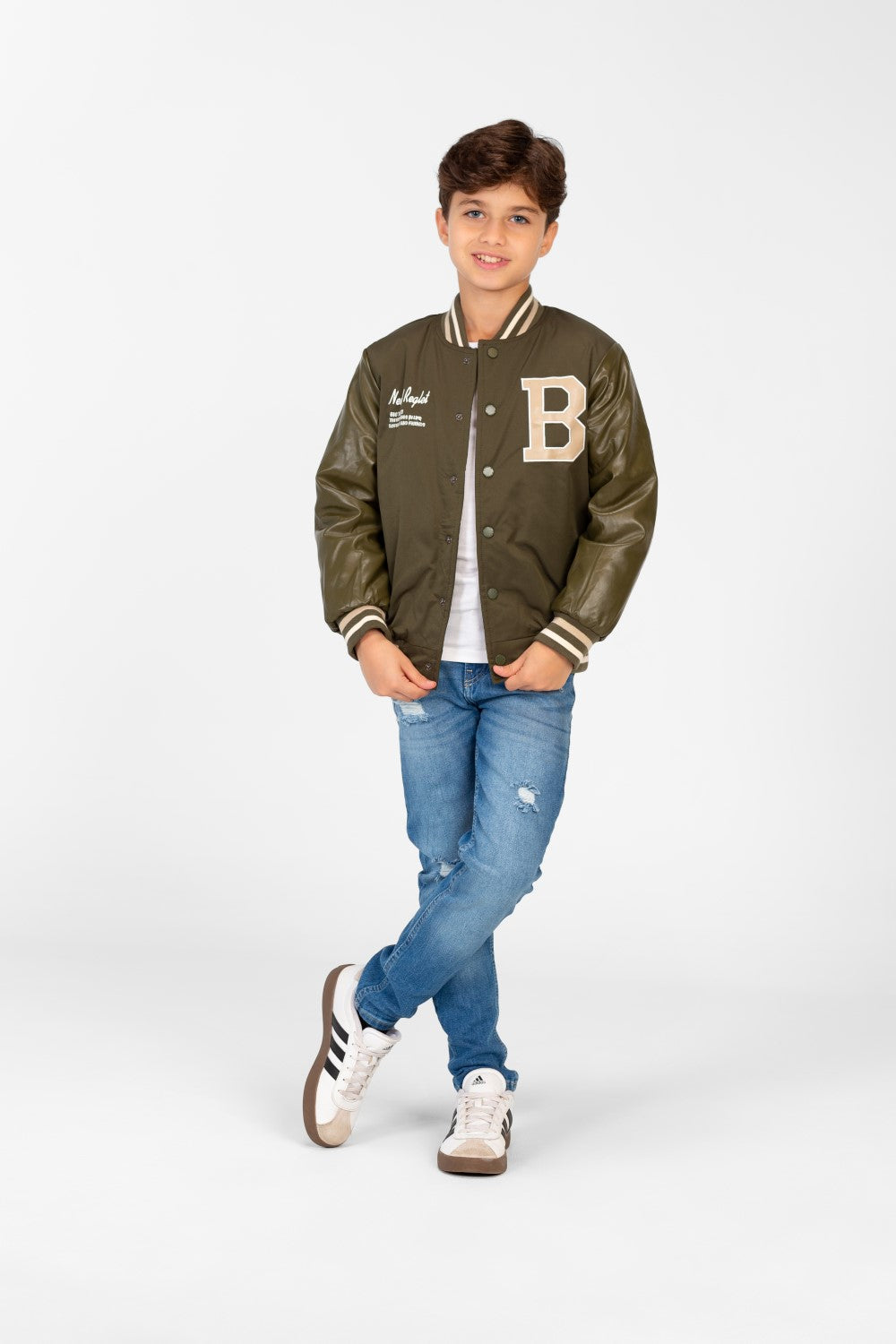 Boy's Melton Jacket With Waterproof Sleeves And Front Print