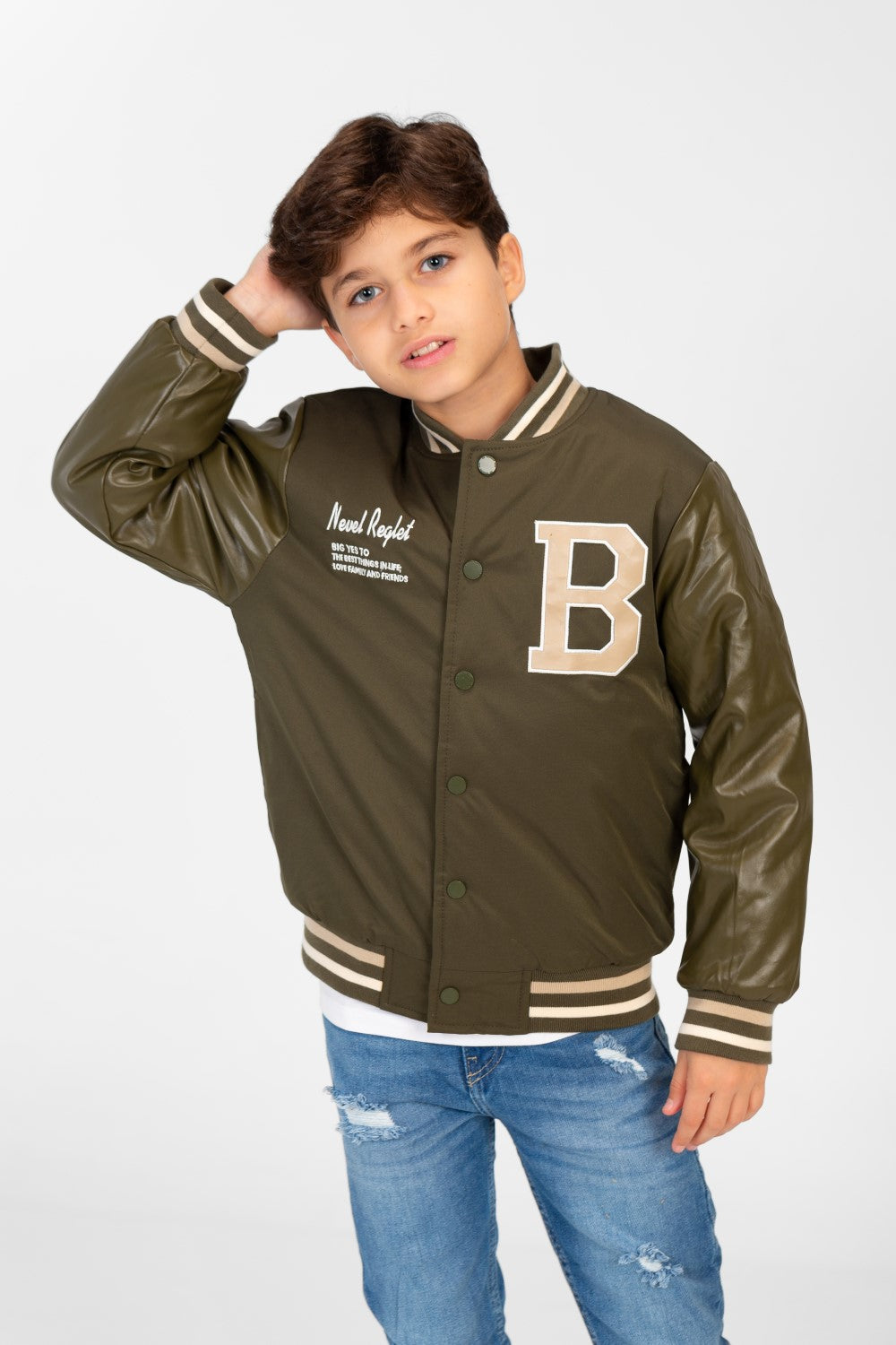 Boy's Melton Jacket With Waterproof Sleeves And Front Print