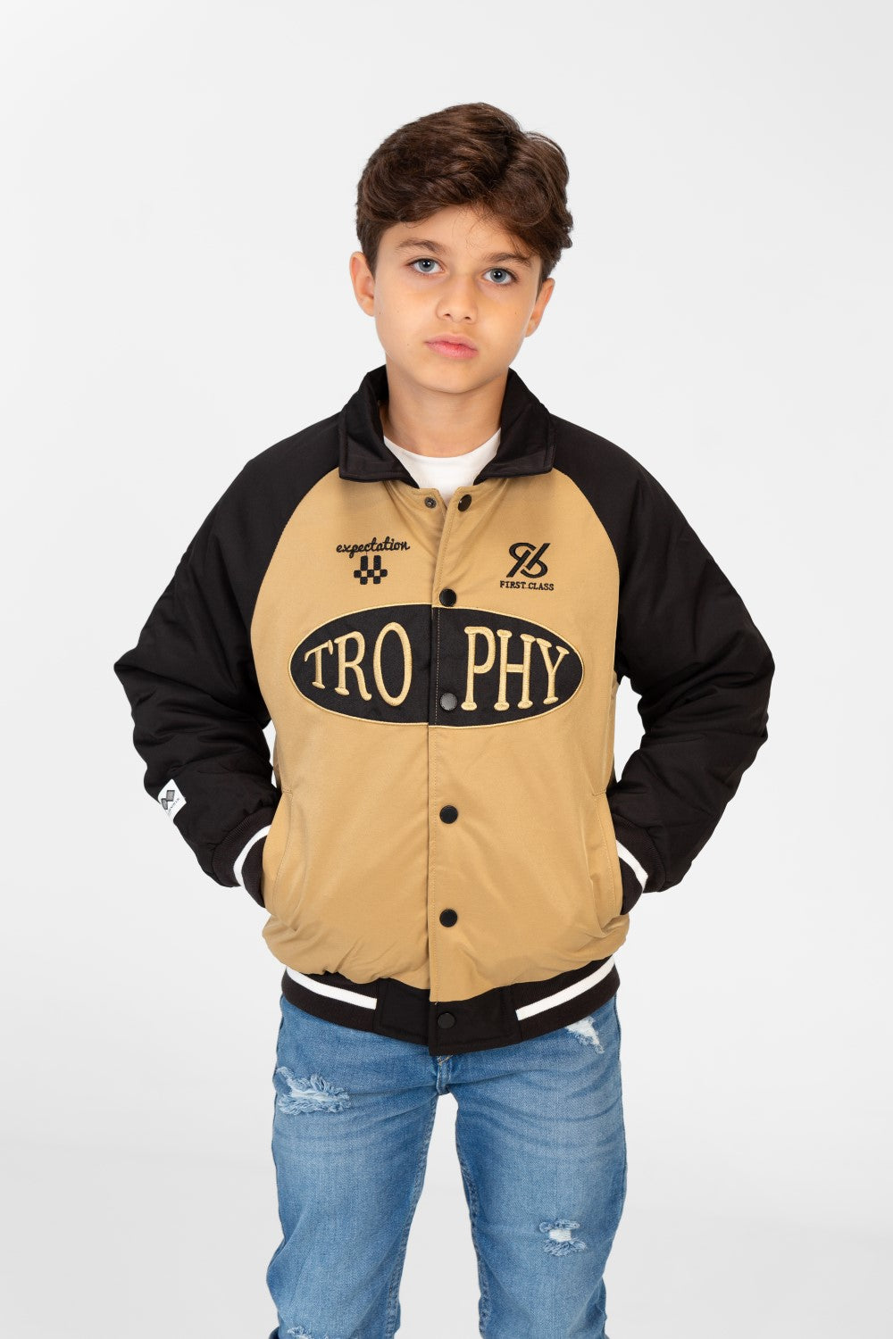 Boy's Color Block Jacket With Front Print