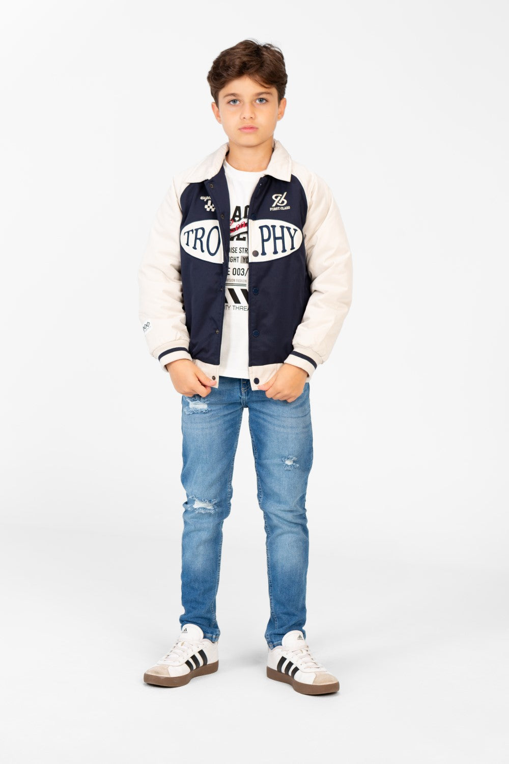 Boy's Color Block Jacket With Front Print