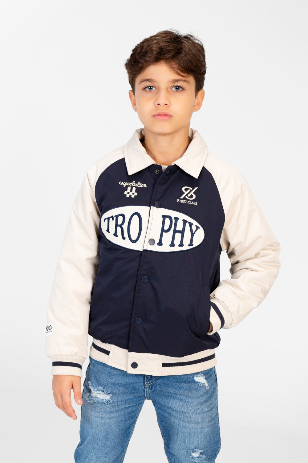 Boy's Color Block Jacket With Front Print