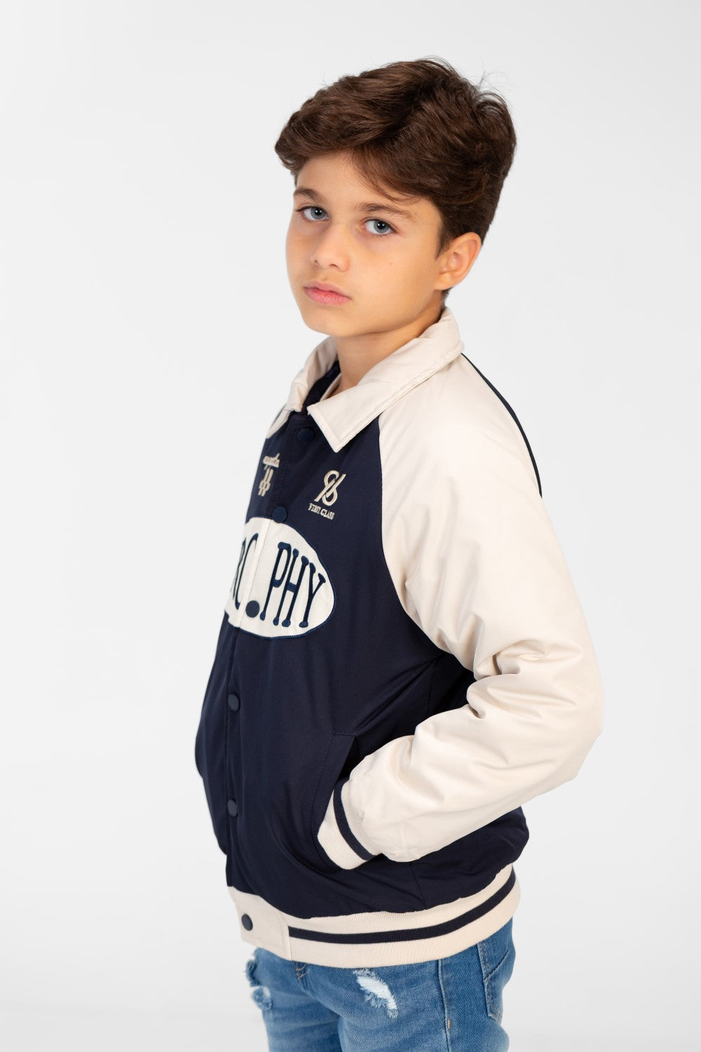 Boy's Color Block Jacket With Front Print