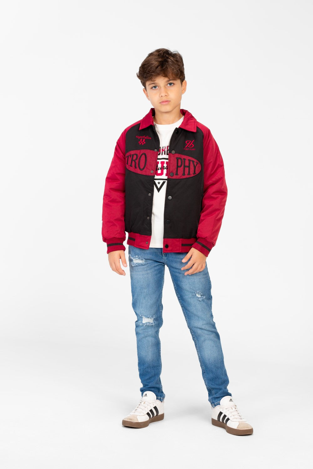 Boy's Color Block Jacket With Front Print