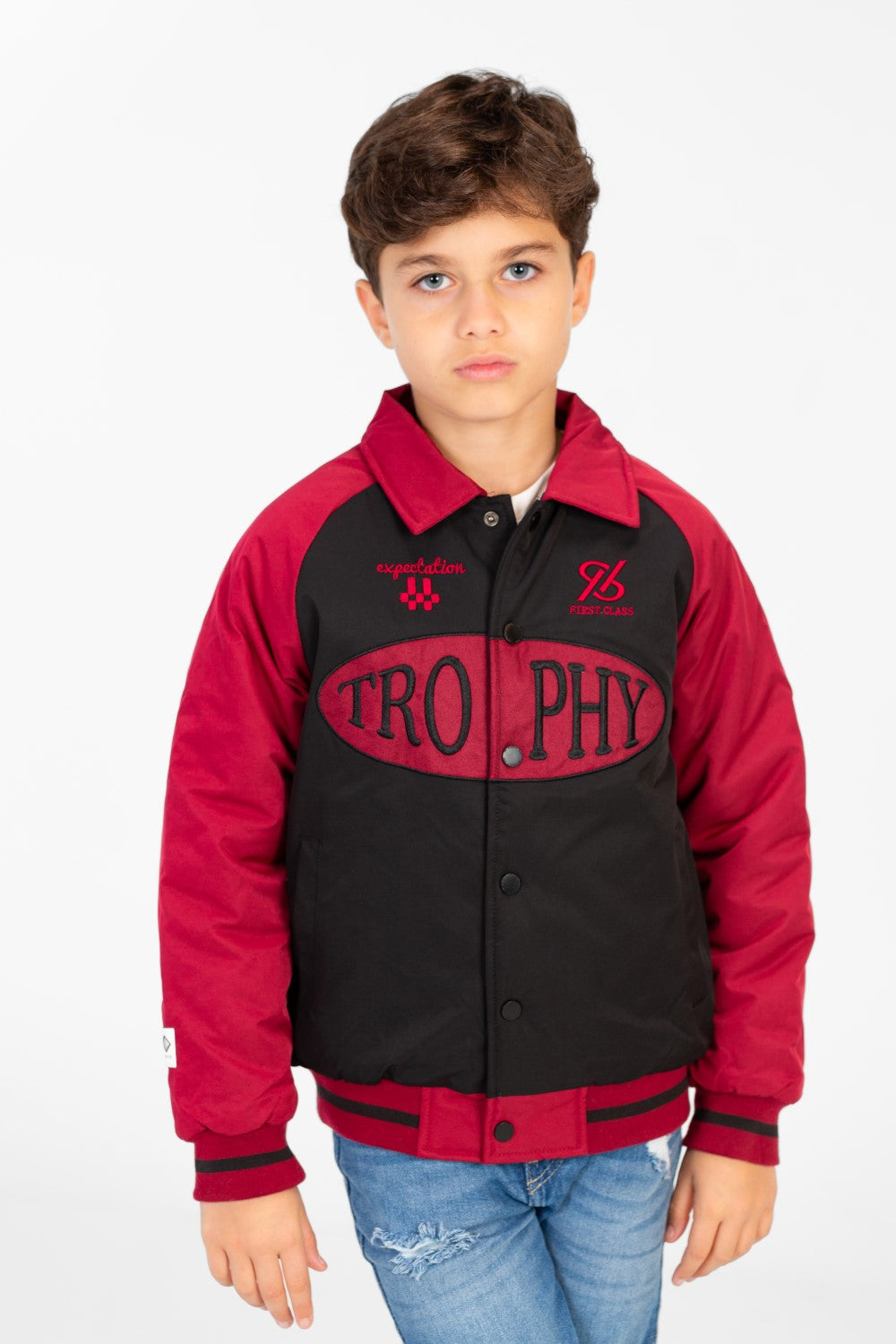 Boy's Color Block Jacket With Front Print