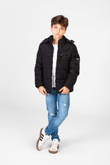 جاكيت مبطن بغطاء رأس مقاوم للماء للأولاد بسحاب أمامي