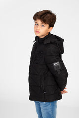 جاكيت مبطن بغطاء رأس مقاوم للماء للأولاد بسحاب أمامي