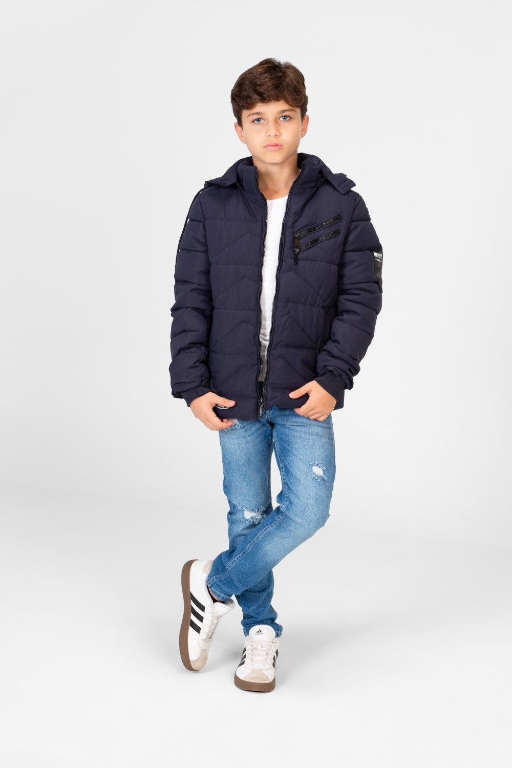 جاكيت مبطن بغطاء رأس مقاوم للماء للأولاد بسحاب أمامي