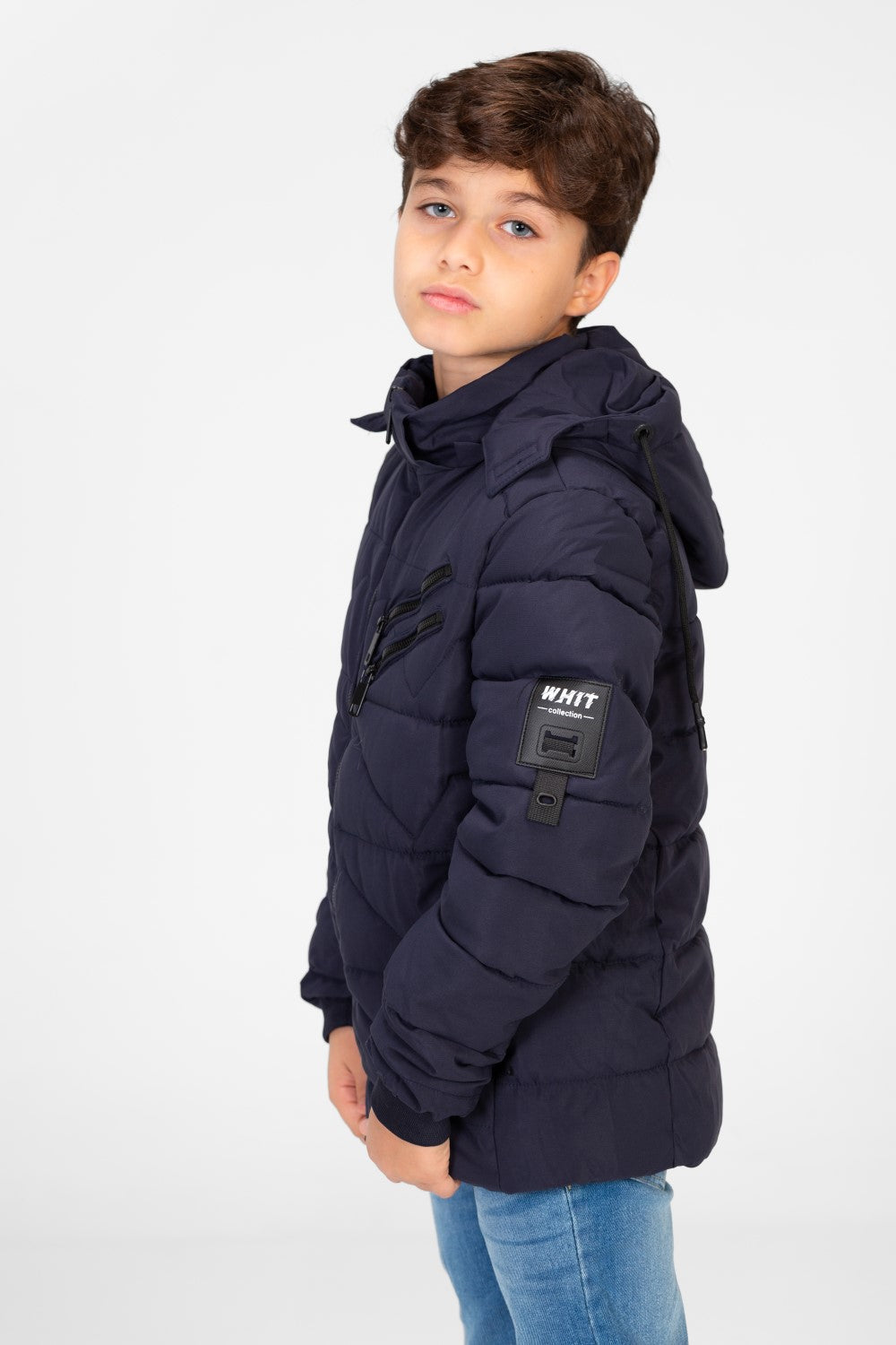 جاكيت مبطن بغطاء رأس مقاوم للماء للأولاد بسحاب أمامي