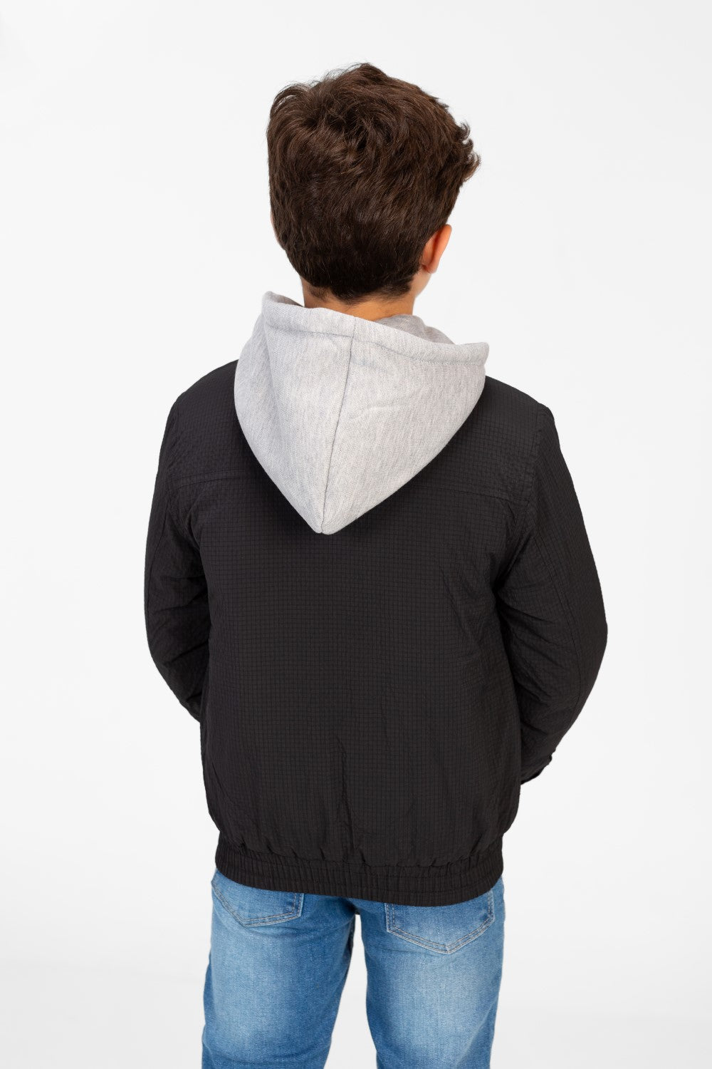 Boys's Waterproof Gray Hood Jacket With Zippers