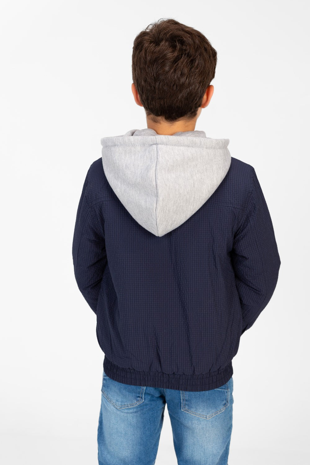 Boys's Waterproof Gray Hood Jacket With Zippers