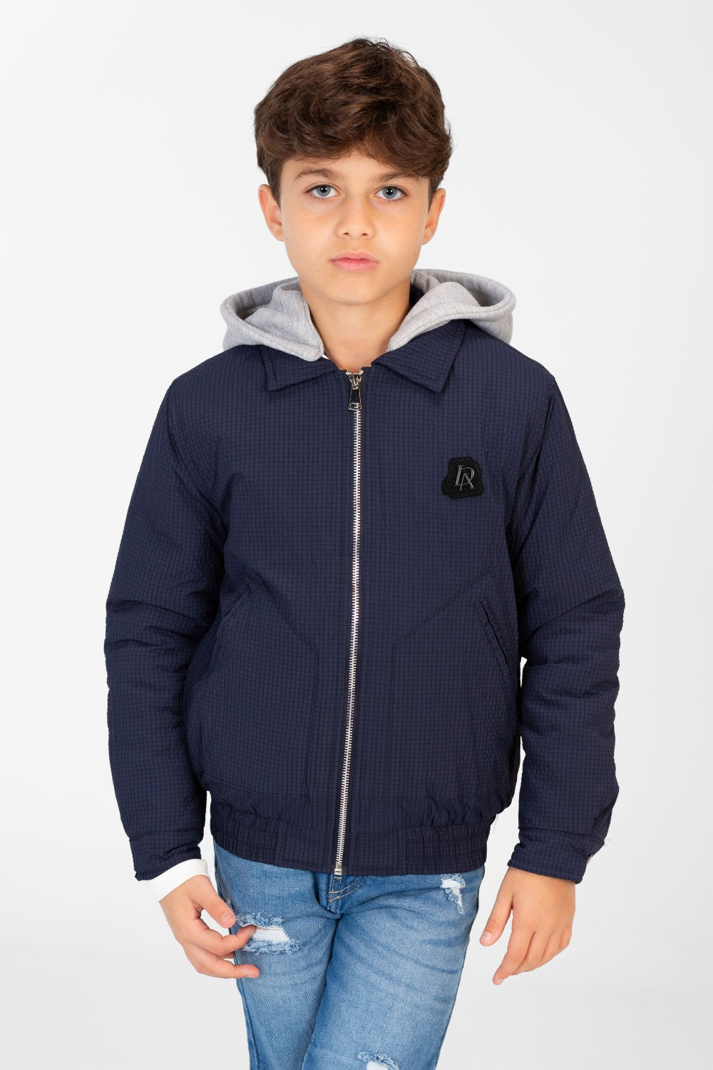 Boys's Waterproof Gray Hood Jacket With Zippers