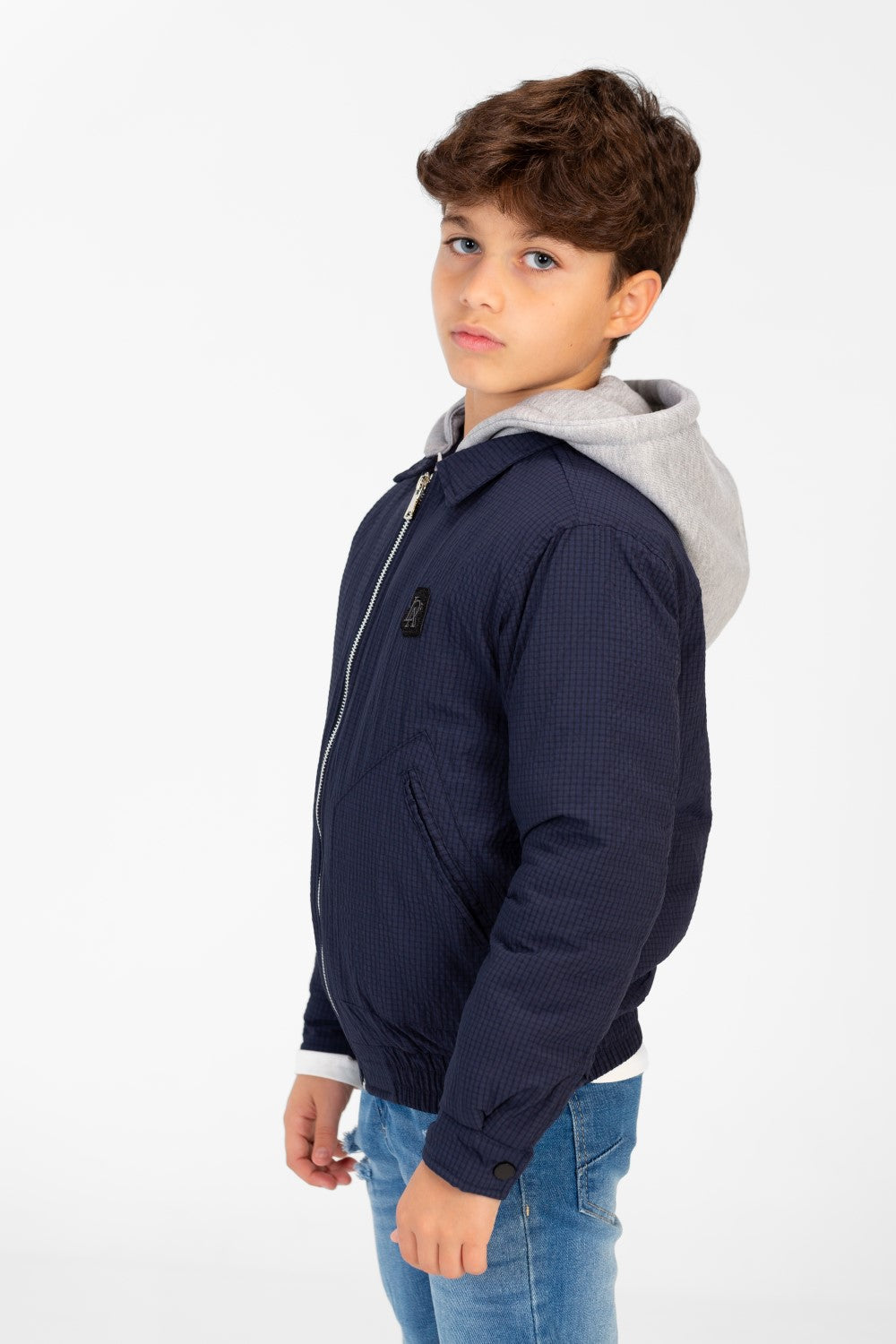 Boys's Waterproof Gray Hood Jacket With Zippers