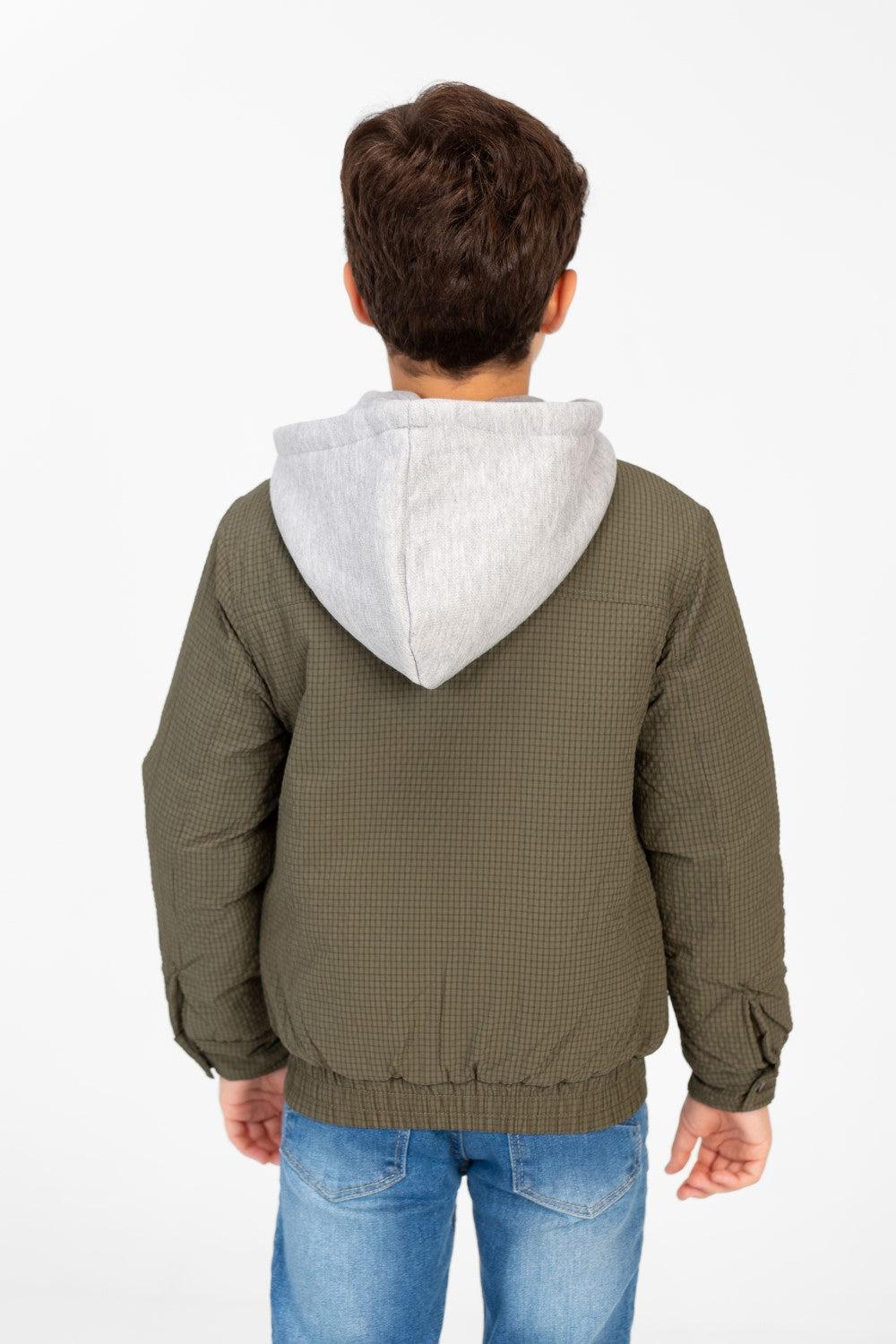 Boys's Waterproof Gray Hood Jacket With Zippers