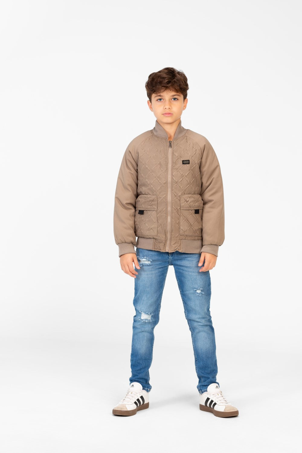 Boy's Waterproof Jacket With Front Zipper And Long Sleeves