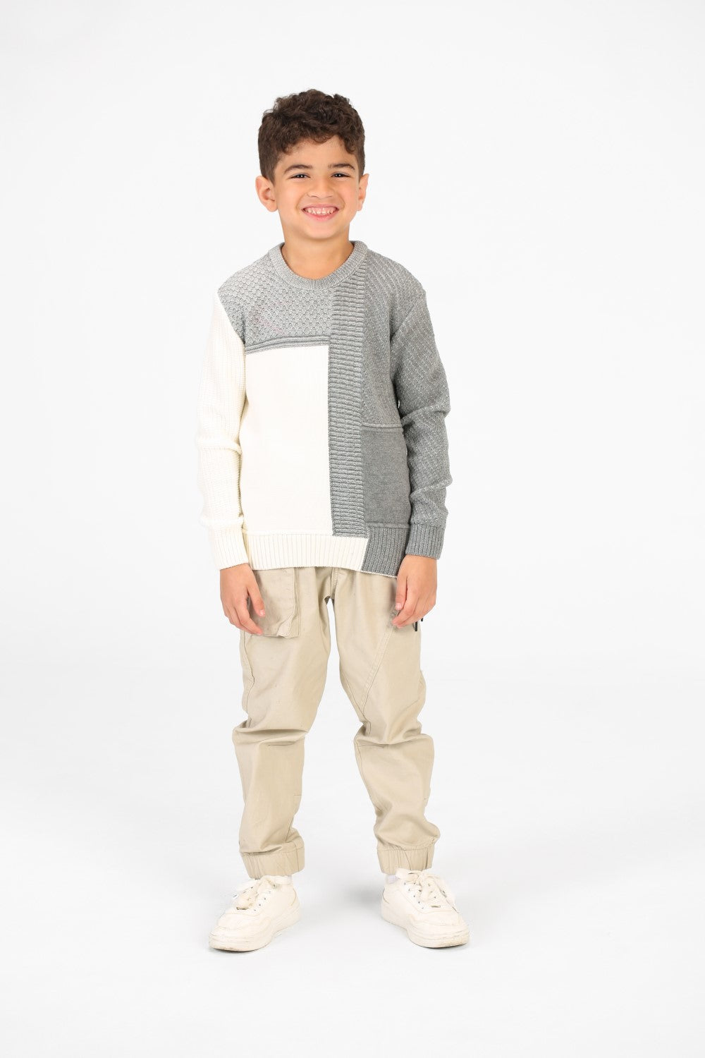 Boy's Half & Half Cotton Knitted Long Sleeves Sweater Pullover