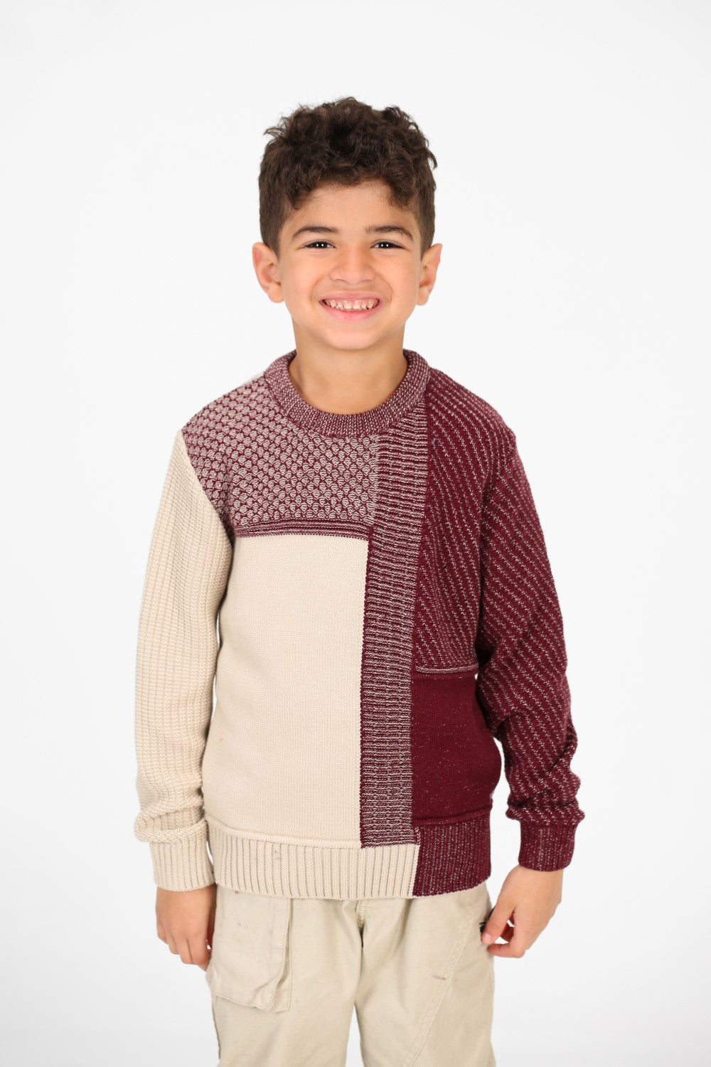 Boy's Half & Half Cotton Knitted Long Sleeves Sweater Pullover
