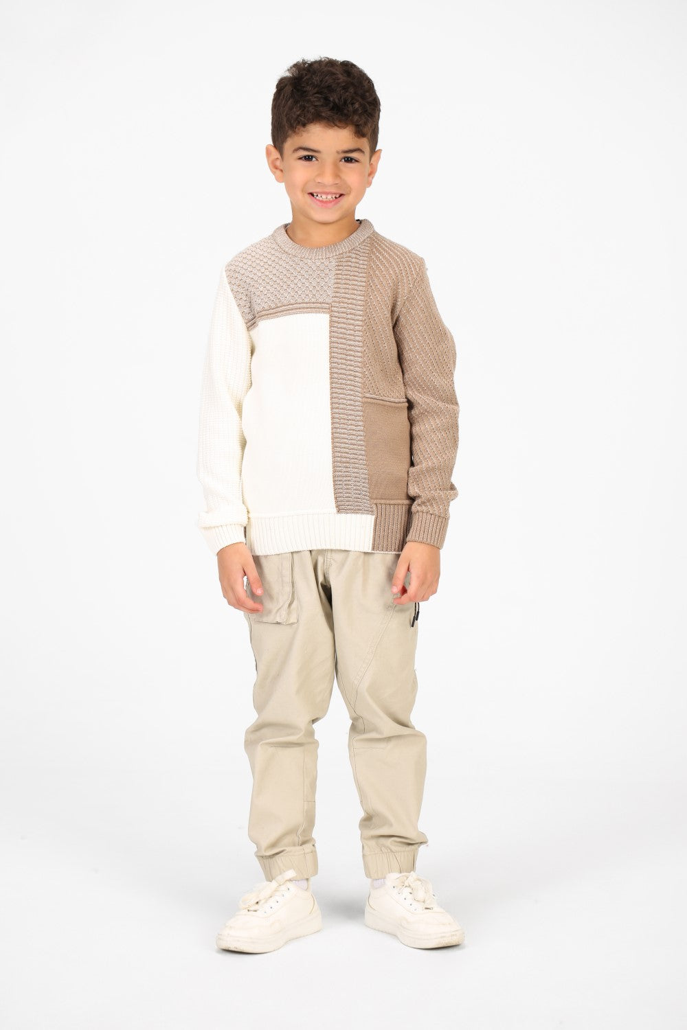 Boy's Half & Half Cotton Knitted Long Sleeves Sweater Pullover