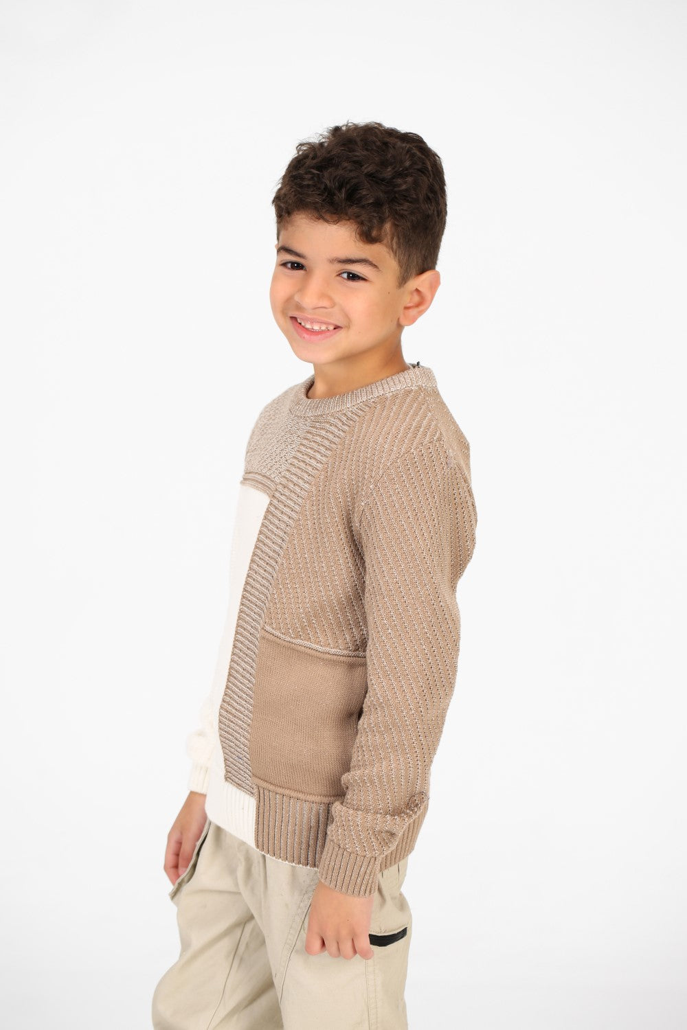 Boy's Half & Half Cotton Knitted Long Sleeves Sweater Pullover