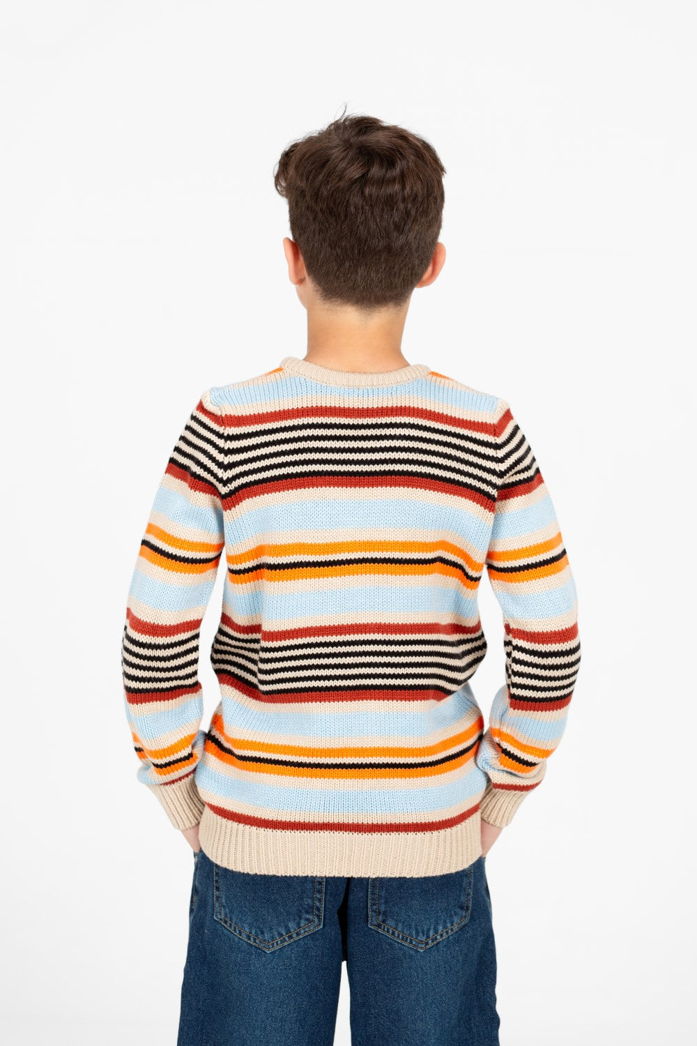 Boy's Striped Crew Neck Long Sleeve Pullover Sweater