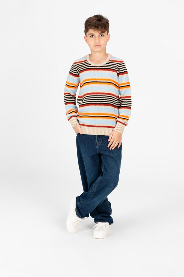Boy's Striped Crew Neck Long Sleeve Pullover Sweater