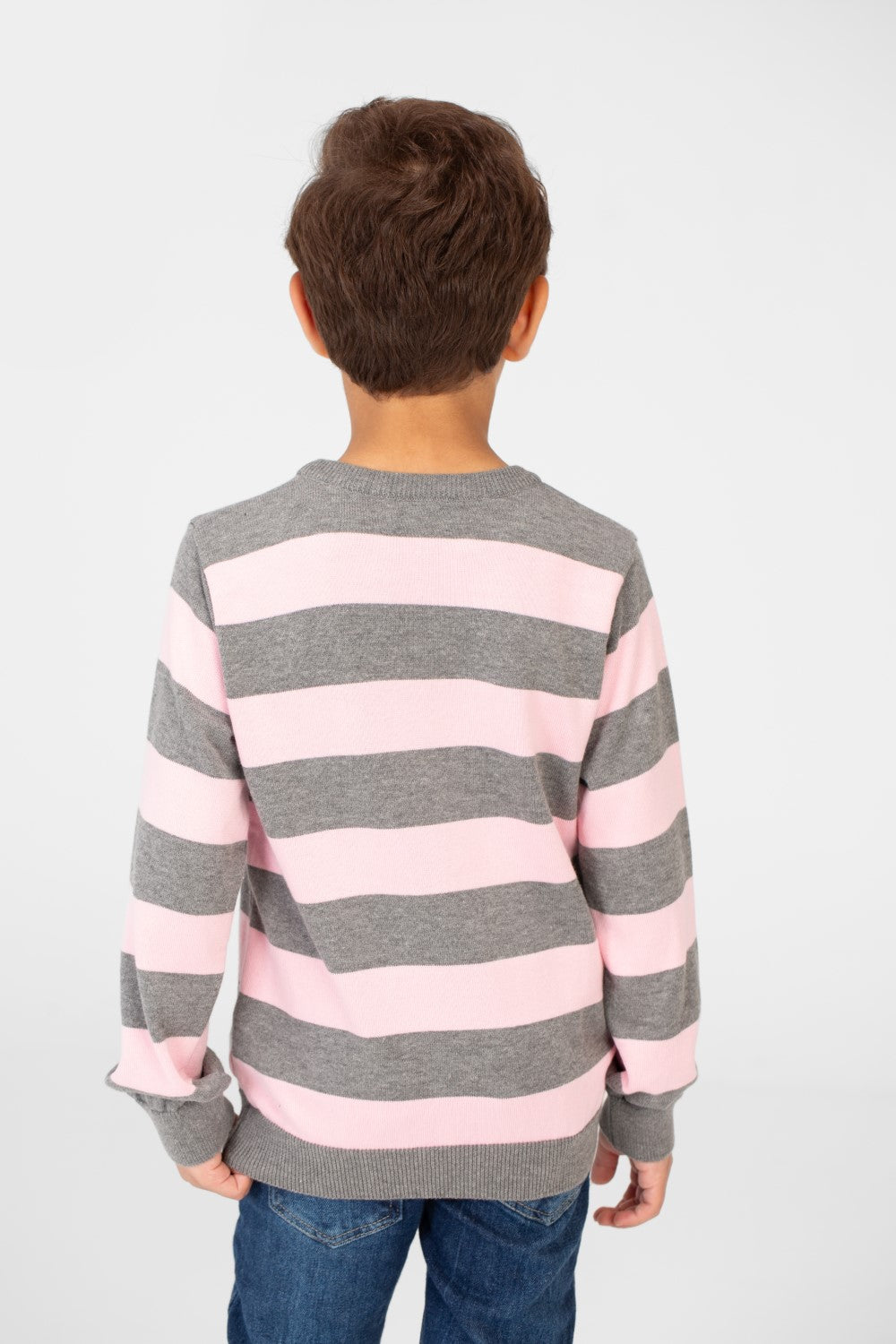 Boy's Striped Cotton Pullover Sweater With Round Neck And Long Sleeves